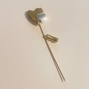 Vintage CROWNED Trifari Two-Tone Double Heart Stick Pin